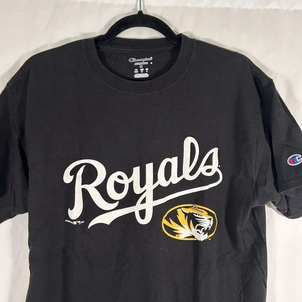 Kansas City Royals Mizzou Shirt Men Medium Black Short Sleeve Crew Neck Champion - Picture 2 of 11